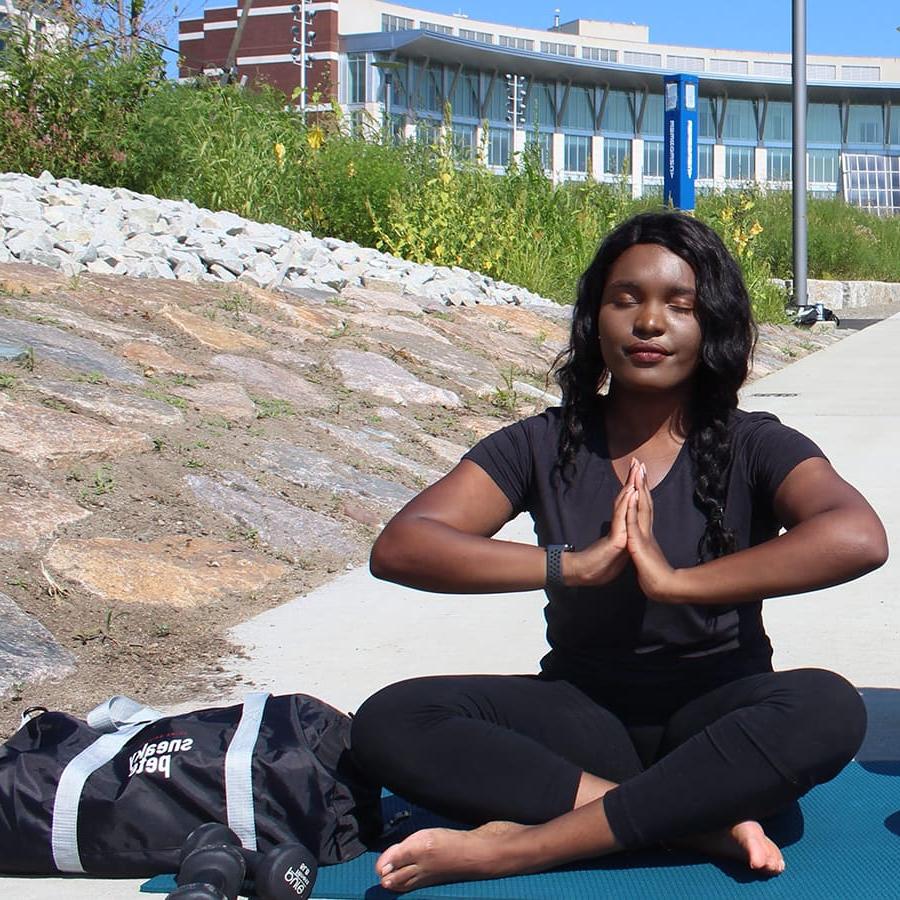 Student does yoga.